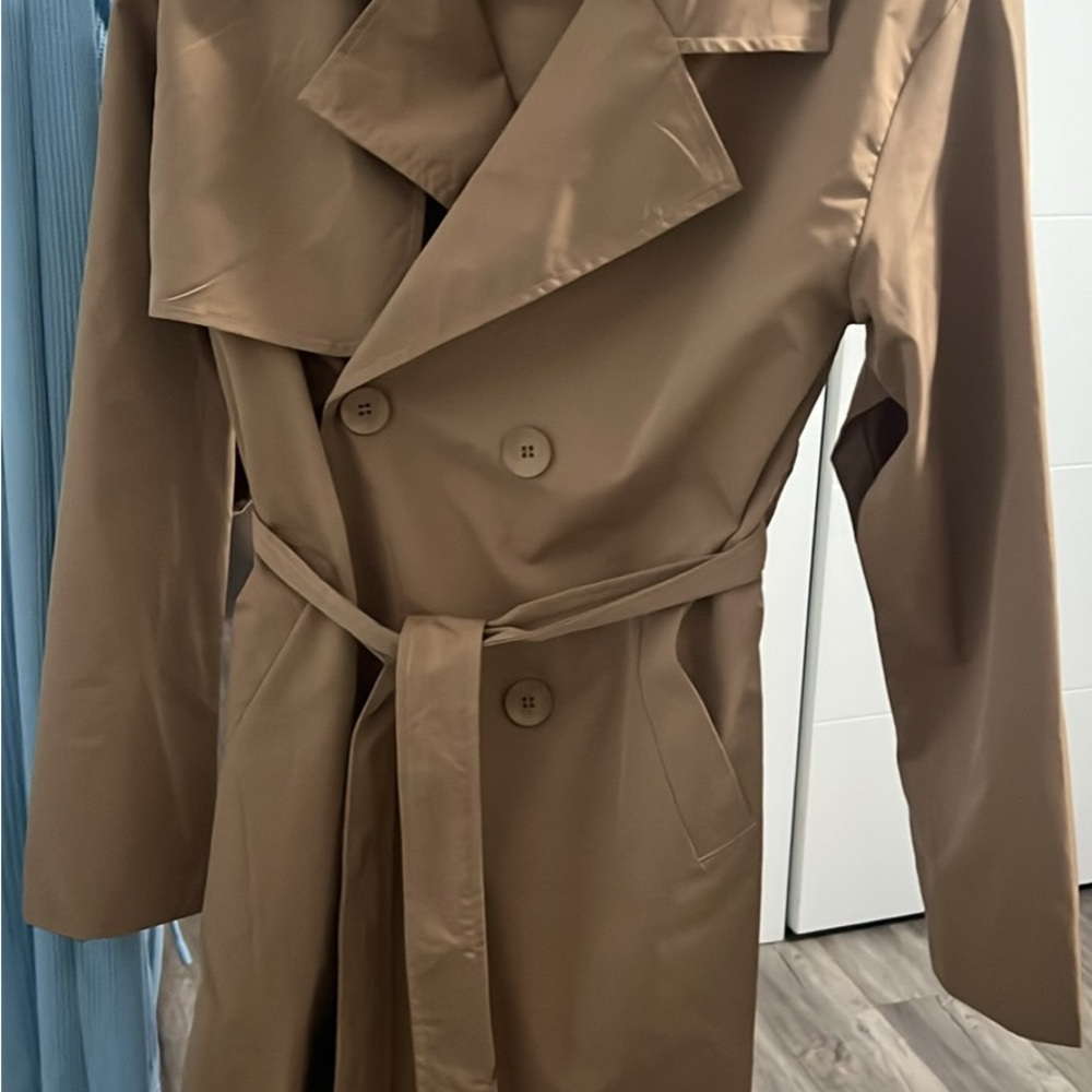 PrettyLittleThing Double-Breasted Brown Trench Coat